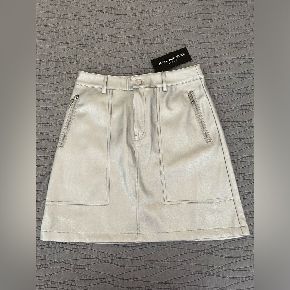 NWT Marc New York Metallic Silver Pleather Mini Skirts Size 2,8,10,16